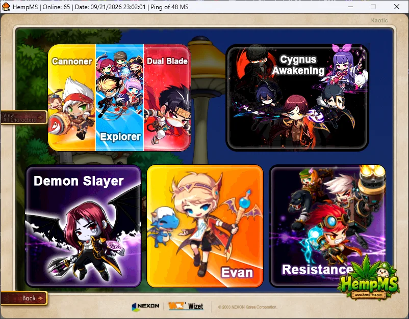 The character creation screen